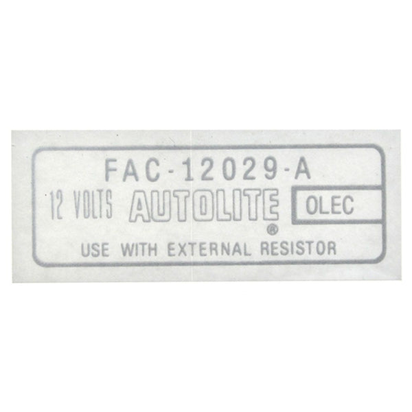1965 - 1972 FORD MUSTANG AUTOLITE COIL DECAL