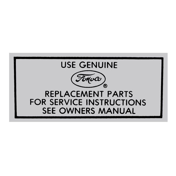 1965 FORD MUSTANG AIR CLEANER SERVICE INSTRUCTIONS DECAL