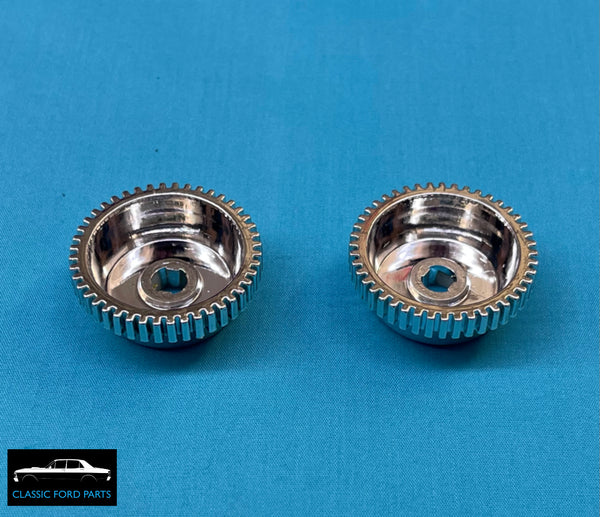 SUPER FRINGE RADIO KNOBS INNER CHROME PAIR FAIRMONT FALCON XW XY GT GTHO GS