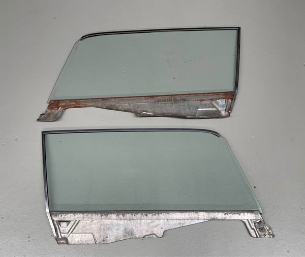 1964-66 MUSTANG COUPE DOOR GLASS PAIR GENUINE CARLITE